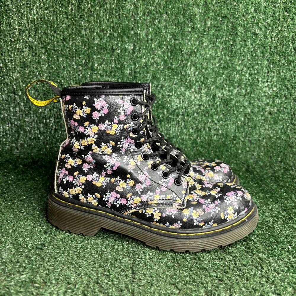 Dr. Martens 1460 Mini Tydee Meadow Floral Delaney Combat Boots Black Girls Sz 13